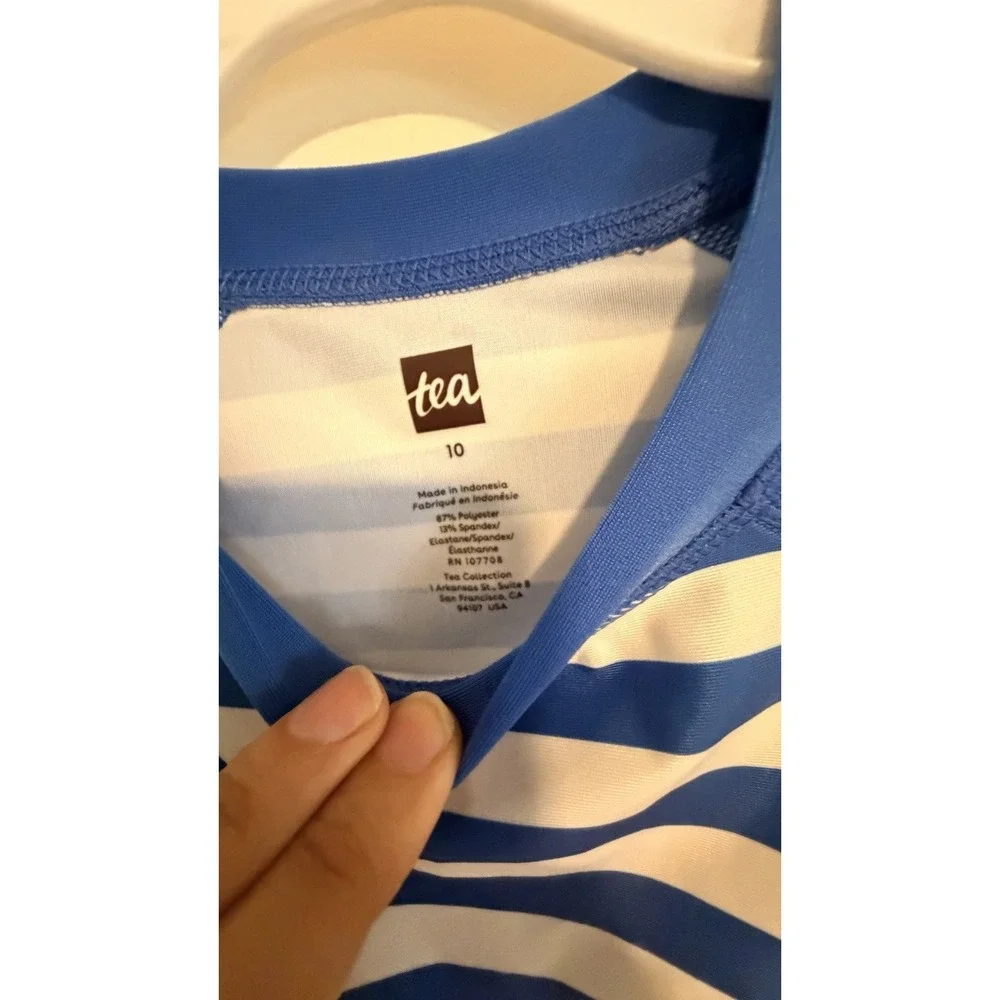 Tea Collection Boys Short Sleeve Rash Guard, Blue Striped Size 10 NWT